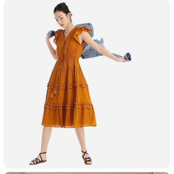 NWT J crew Point Sur Pom Pom Midi Dress - Picture 1 of 10